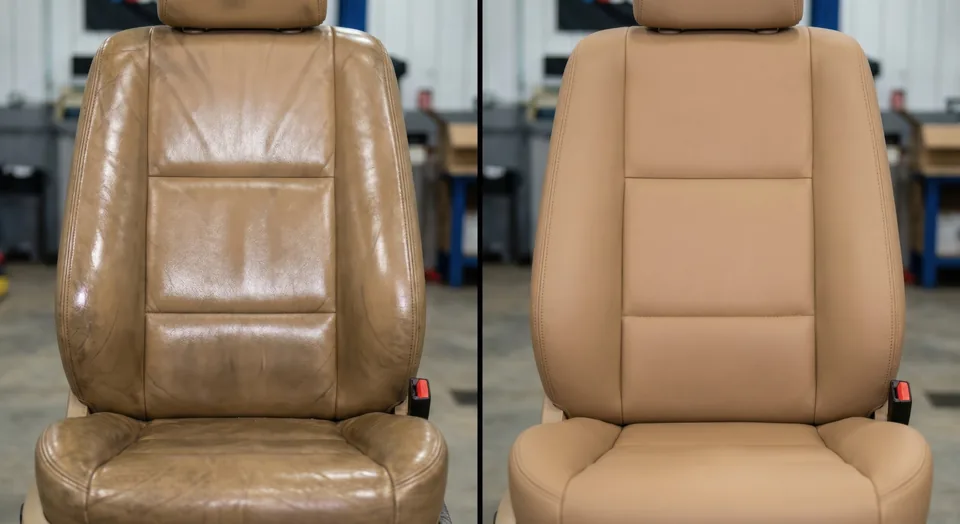 Before and after professional leather seat cleaning