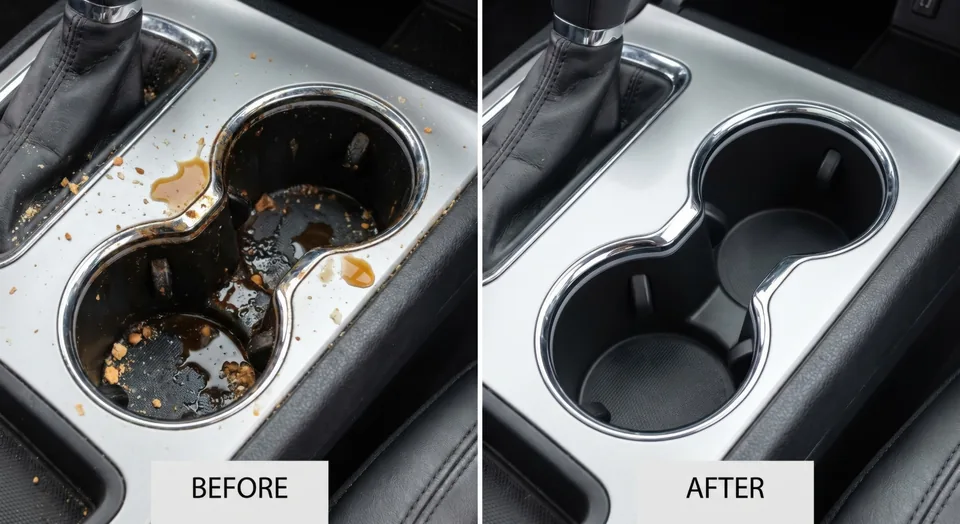 Detailed cupholder area showing close attention to small spaces